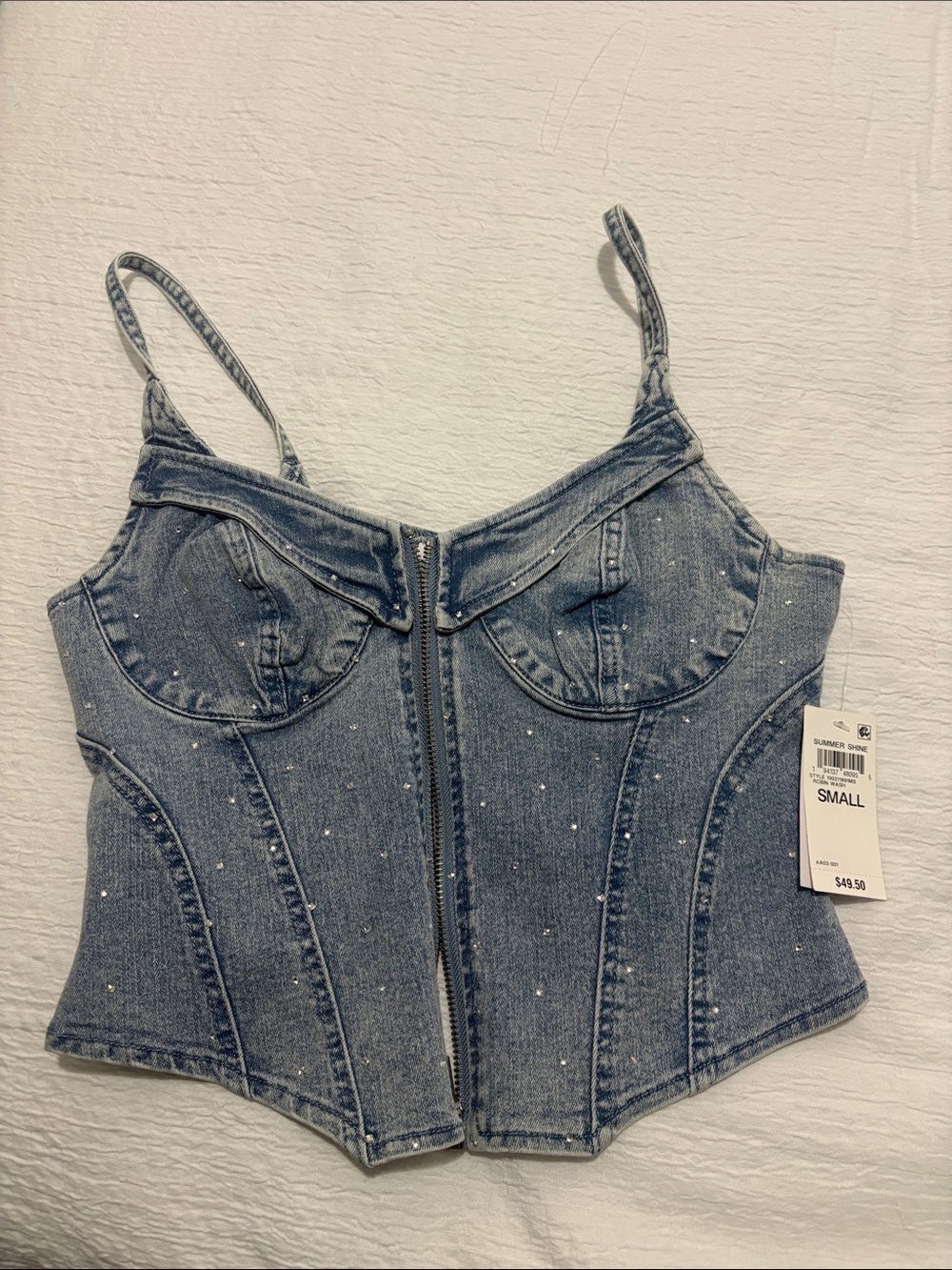 Bar III Washed Blue Denim Corset Cami
